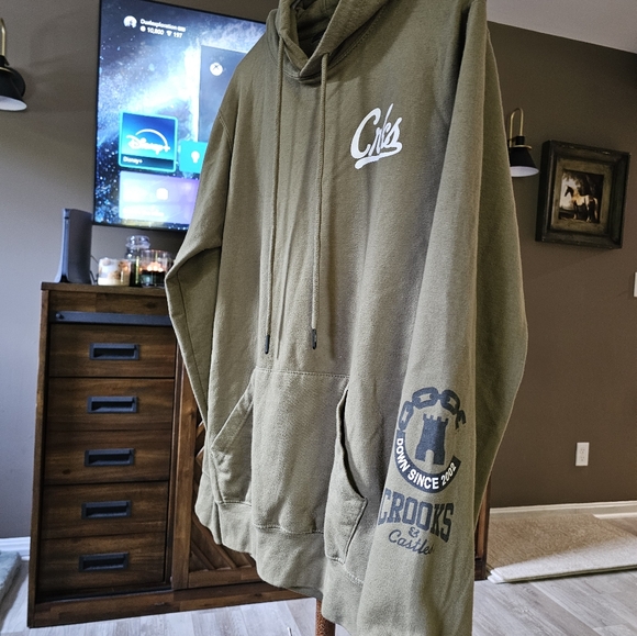Crooks & Castles Mens Logo Graphic Pullover Hoodie Sweatshirt Olive Green - Picture 10 of 16